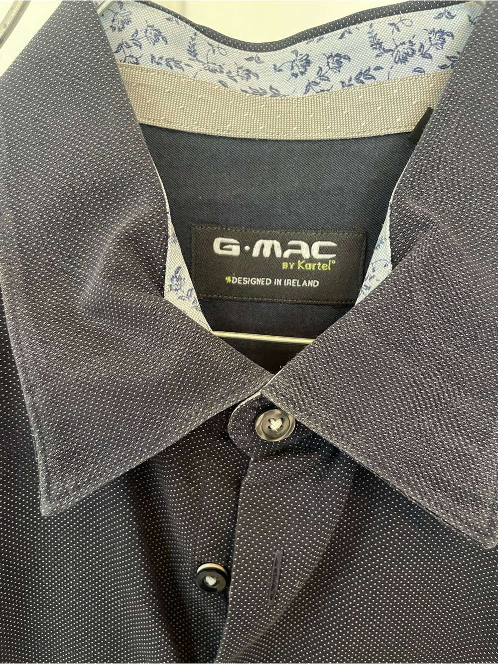GMAC Men's Dark Navy Microdot Dress Shirt with Light Blue Trim